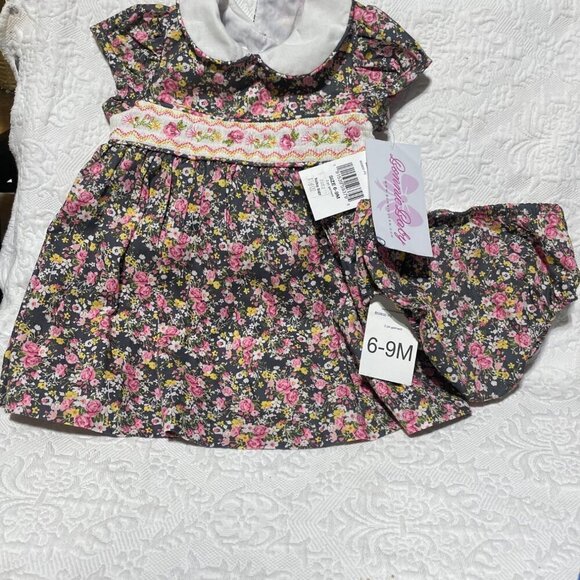Bonnie Baby 2-Piece Floral Dress & Bloomers With Embroidered Smocking 6-9M - Picture 2 of 5